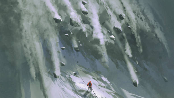 лавина для альпиниста - avalanche stock illustrations