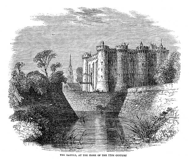 The Bastile Paris old print - from 1864 magazine vector art illustration