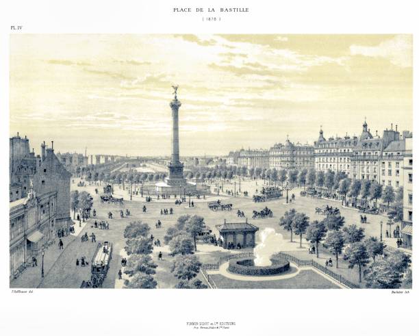 illustrazioni stock, clip art, cartoni animati e icone di tendenza di la piazza della bastiglia nel 1878. da parigi attraverso i secoli - eitan