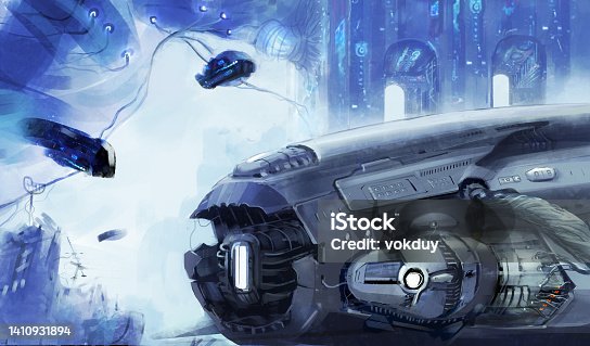istock The blue spaceship 1410931894
