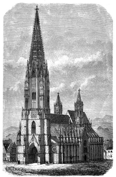 freiburg 'daki katedral - freiburg stock illustrations