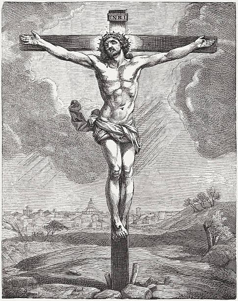 The crucified Jesus, wood engraving, published c. 1880  good friday stock illustrations