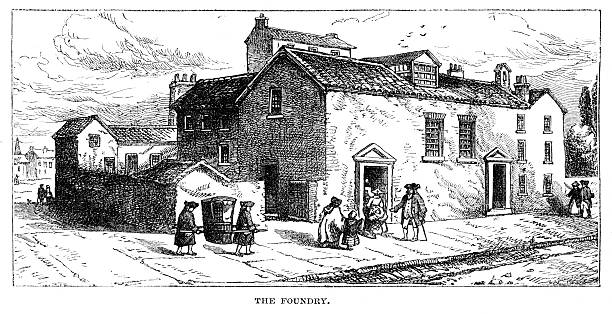 The Foundry London early Methodist church 1880 journal vector art illustration