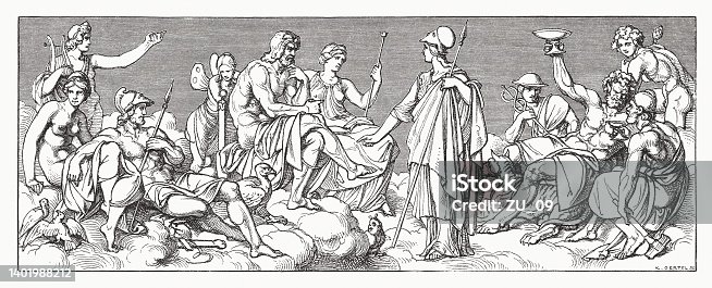 istock The Greek gods of Olympus, wood engraving, published in 1881 1401988212