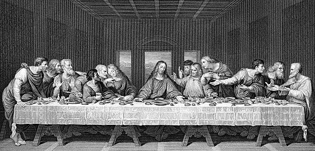 The Last Supper A drawing of Leonardo Da Vinci's The Last Supper from a Victorian book dated 1879 that is no longer in copyright the last supper da vinci stock illustrations