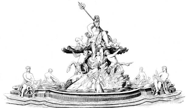 The Neptune Fountain in Berlin Illustration from 19th century neptune roman god stock illustrations