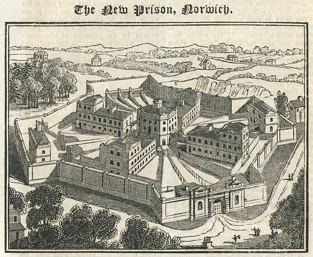 ilustrações de stock, clip art, desenhos animados e ícones de the new prison, norwich, 1827 - norwich