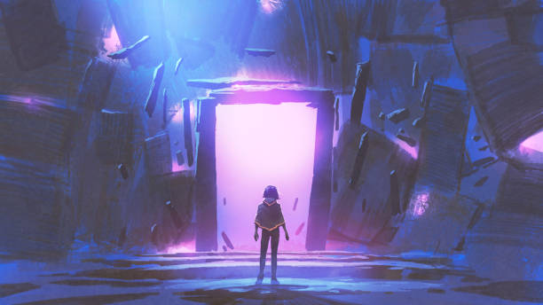 the purple gate to another side vector art illustration