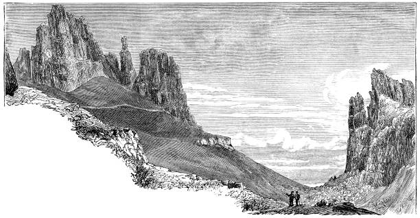 stockillustraties, clipart, cartoons en iconen met de quiraing op het eiland skye, schotland - 19e eeuw - isle of skye