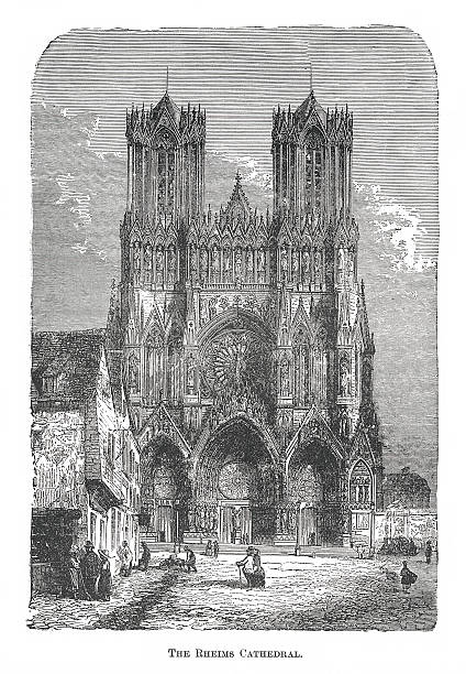 illustrations, cliparts, dessins animés et icônes de la cathédrale rheims (gravure ancienne) - reims