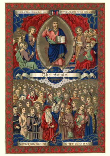 The Saints in Heaven Vintage colour engraving of The Saints in Heaven, fron Butllers Lives of the Saints saints stock illustrations