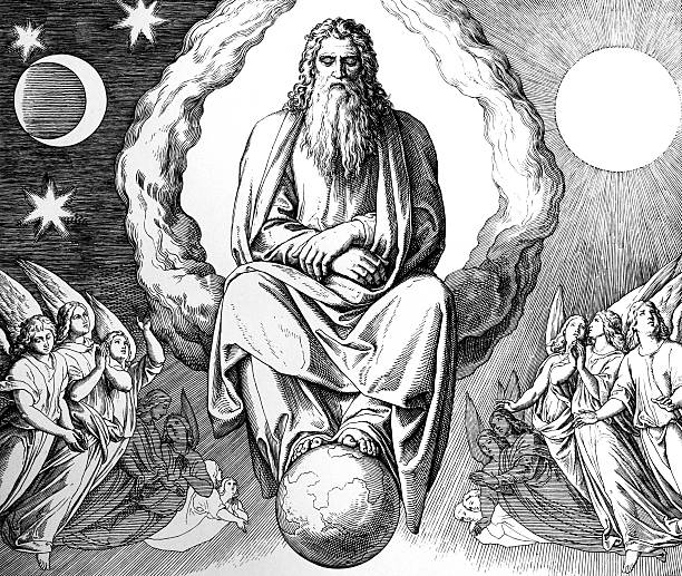 stockillustraties, clipart, cartoons en iconen met the seventh day of creation - god