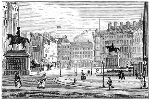 더 스퀘어 앳 세인트 조지 홀 인 리버풀, 잉글랜드 - 19세기 - liverpool stock illustrations