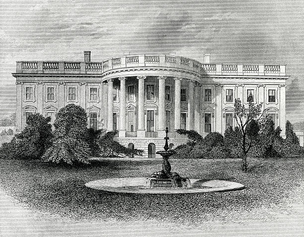 The White House Engraving From 1881 Featuring The White House In Washington DC, USA.  The White House Is The Home Of The President Of The United States. white house stock illustrations