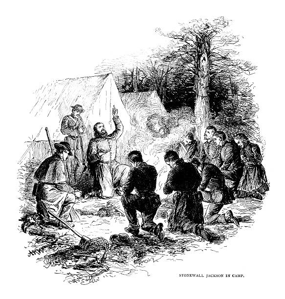 Thomas Jonathan "Stonewall" Jackson in camp Thomas Jonathan "Stonewall" Jackson in camp  stonewall jackson stock illustrations