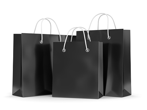 Three Black Shopping Bags On White Background Stock Illustration ...
