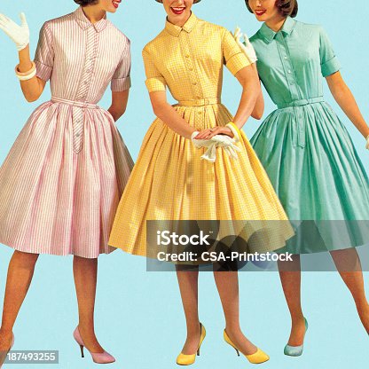 istock Three Woman Wearing Pastel Colored Dresses 187493255