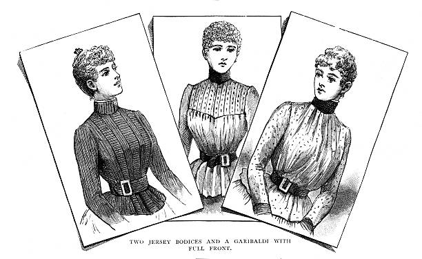 Three women fashion  from 1883 journal vector art illustration