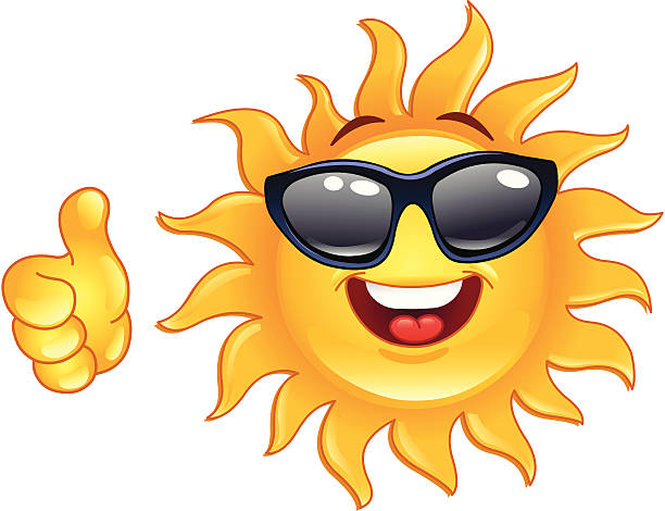 Thumb up sun Smiling sun showing thumb up cartoon sun with sunglasses stock illustrations