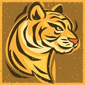vector symbol of tiger head with grunge effect.
