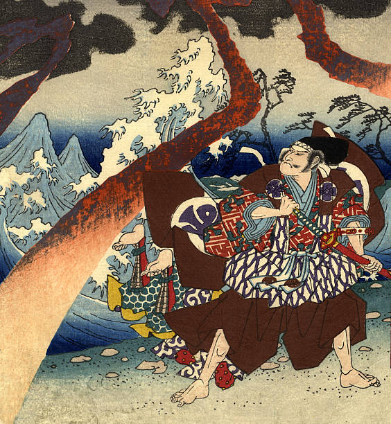 Traditional Woodblock Print Warriors and Storm