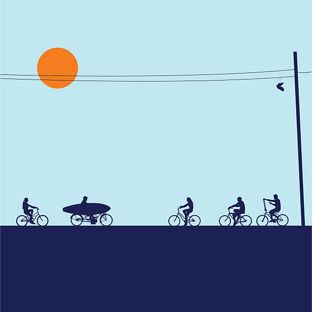 stockillustraties, clipart, cartoons en iconen met oc trippin - fietsen strand