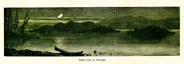 Tupper Lake by moonlight, New York Tupper Lake by moonlight, U.S. state of New York. Published in Picturesque America or the Land We Live In (D. Appleton & Co., New York, 1872). tupper lake stock illustrations