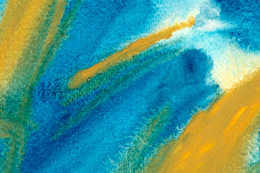 綠松石和黃色水彩壁紙藍色水彩背景手繪畫筆描邊墨蹟插圖向量圖形及更多具有特定質地圖片 Istock