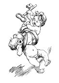 istock Two babies fighting for wedding rings drawing art nouveau 1896 1358312948