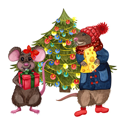 two-little-mouse-in-a-scarfs-and-red-christmas-hat-with-cheese-and-a-illustration-id1161410008?b=1&k=6&m=1161410008&s=170667a&w=0&h=  ...