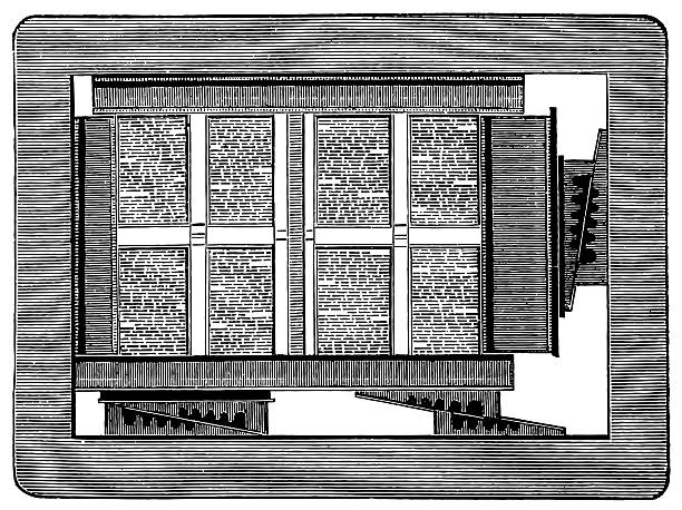 Typesetting (antique engraving) 19-th century illustration of a typesetting linotype stock illustrations