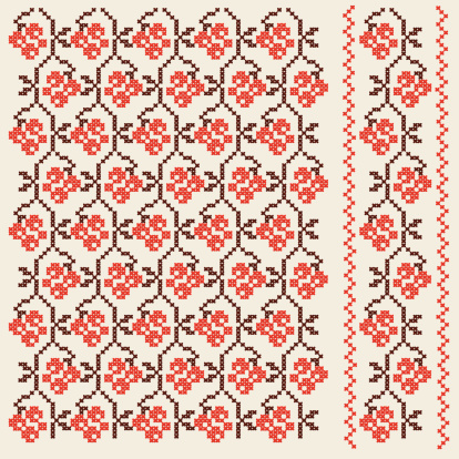 Ukranian Embroidery Red Berries Background Pattern Style