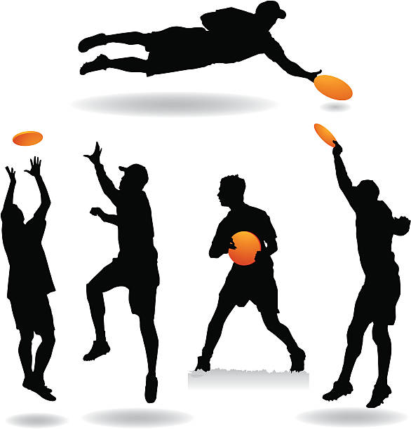Ultimate Frisbee Silhouettes Five silhouettes going for the disc. frisbee stock illustrations