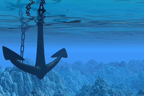Underwater scene with anchor vector art illustration