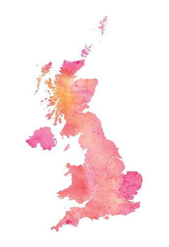 United Kingdom map, painted in vibrant watercolor tones - Raster Illustration