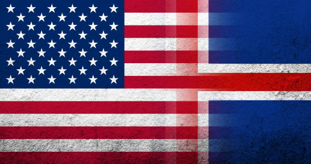 stockillustraties, clipart, cartoons en iconen met united states of america (usa) national flag with national flag of iceland. grunge background - ijslandse paarden