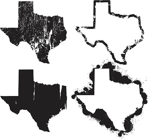 United States of Grunge - Texas "Grunged version of the state map. Solid, outline, chalk stroke and splattered. Texture is cut out of shapes so that background shows through." texas stock illustrations