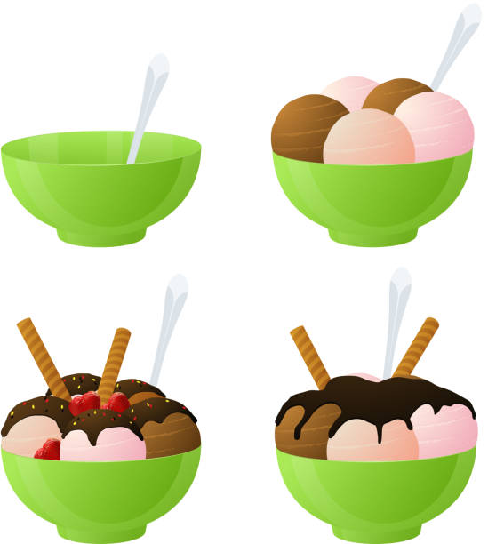 Vector ice cream Vector ice cream and empty bowl. bowl of ice cream stock illustrations