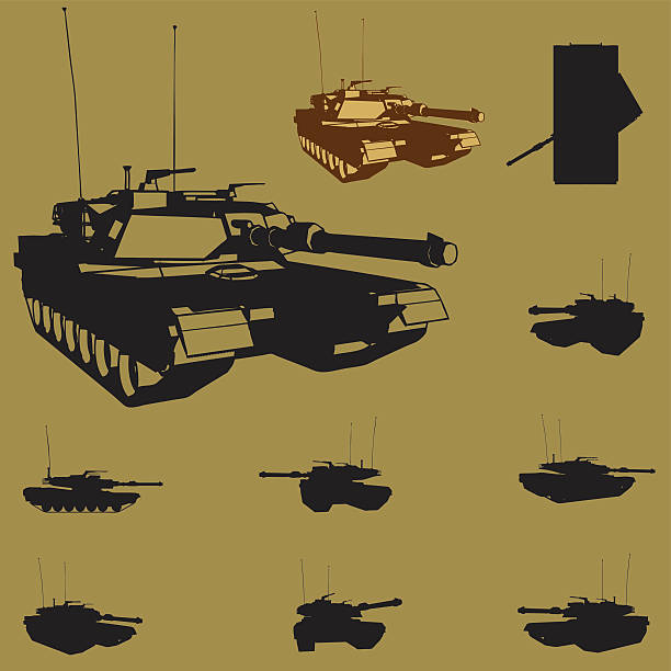 ilustraciones, imágenes clip art, dibujos animados e iconos de stock de conjunto de silueta vector tanque - peloton