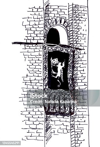 istock Venice flag with coat of arms graphic black and white travel sketch 1345545291