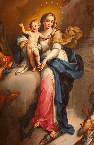verona - detail of holy mary from maffei chapel - madonna stock illustrations