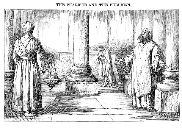 Victorian bible illustration The Pharisee and publican Jesus story vector art illustration