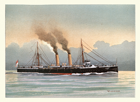 Vintage illustration of a Victorian British Royal Navy warship, HMS Latona, Apollo-class protected cruiser