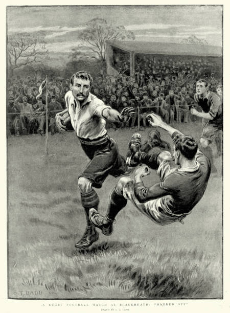 Victorian Rugby Football Match at Blackheath, 1897 Vintage engraving of a Victorian Rugby Football Match at Blackheath. The Graphic, 1897 rugby league stock illustrations