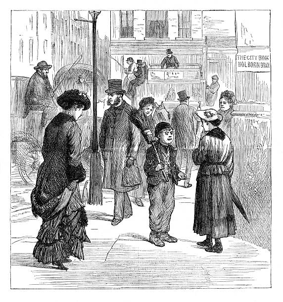 Victorian street scene   from 1880 journal vector art illustration