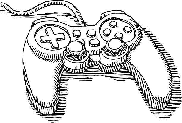 Video Game Controller Drawing Hand-drawn vector sketch of a generic contemporary Video Game Controller. Black-and-White sketch on a transparent background (.eps-file). Included files: EPS (v8) and Hi-Res JPG. video game illustrations stock illustrations