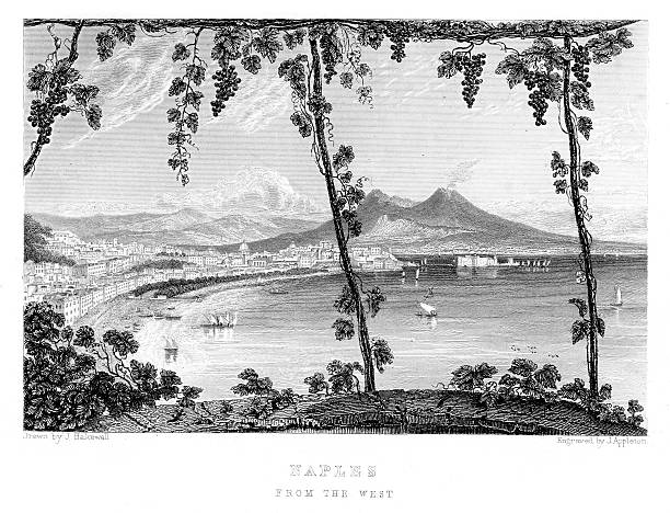 view of naples from the west - napoli stock illustrations