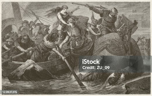 istock Viking raid, wood engraving by Hermann Vogel, published in 1881 122831315