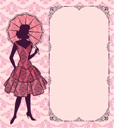 Vintage silhouette of girl on tapestry background. Vector