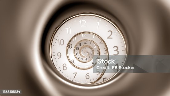 istock Vintage spinning round clock face with infinity time. 1363108184